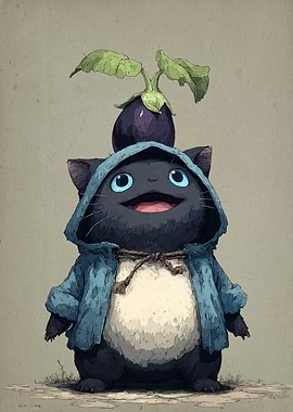 Cat with Eggplant Hat