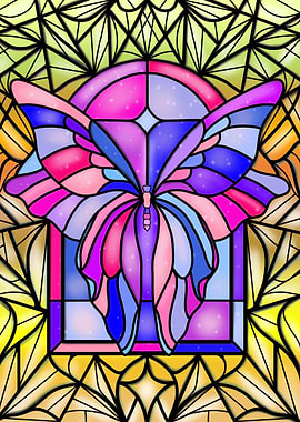 Colorful Butterfly Stained Glass Illustration
