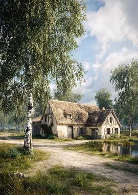 Rural Cottage with Thatched Roof