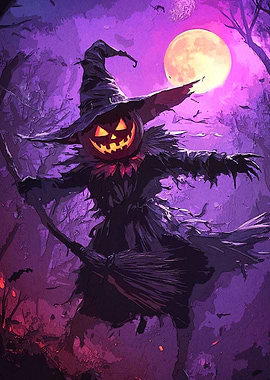 Halloween Witch Pumpkin Head