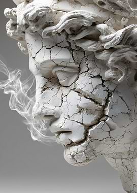 Cracked Sculpture with Smoke