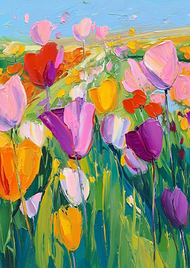 Colorful Tulip Field Painting