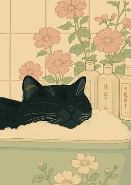 Cat in bath with flowers