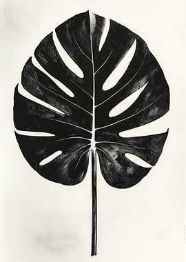 Monstera Leaf Black and White Print | Minimalist Monstera Poster