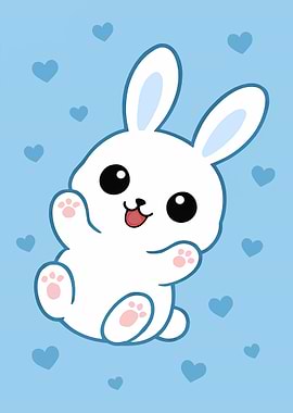Cute Cartoon White Bunny with Hearts