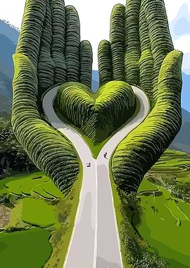 Hands Holding Heart-Shaped Road