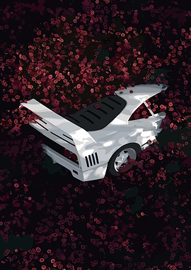 White Sports Car in Floral Abyss