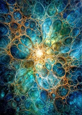 Abstract Blue and Gold Cell Structure