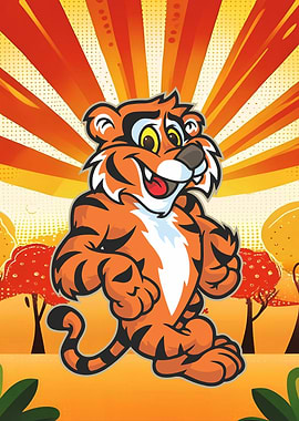 Cartoon Tiger with Orange Background
