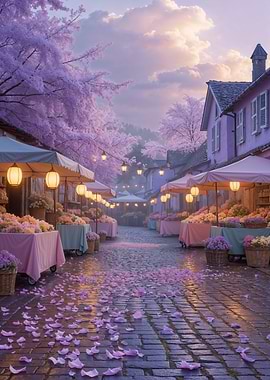 Pastel Dawn Market Street in a Quiet Village