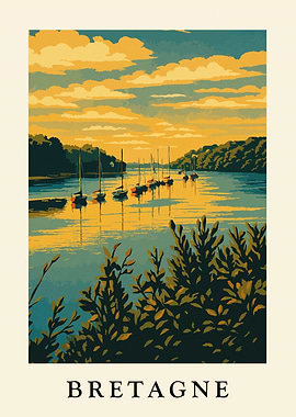 Bretagne Coastal Scene with Sailboats