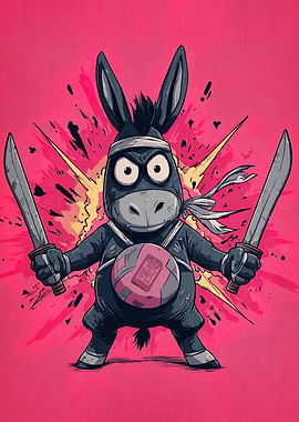 Cartoon Donkey Ninja with Swords