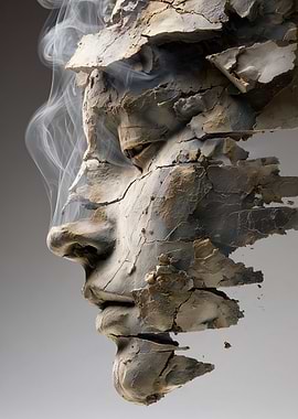 Cracked Clay Face with Smoke