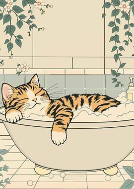 Cat in Bathtub with Bubbles