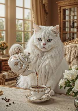 Elegant Cat Pouring Tea