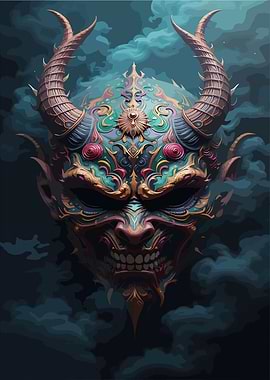 Ornate Demon Mask in Dark Hues