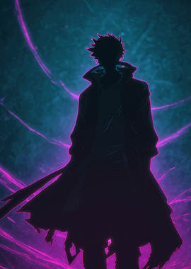 Silhouette of Anime Character with Purple Energy