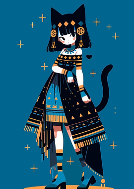 Stylized Cat Girl with Egyptian Motifs