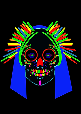 Colorful Sugar Skull Illustration on Black