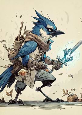 Anthropomorphic Blue Jay Warrior Illustration