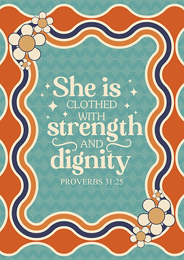 Proverbs 31:25 Floral Retro Art