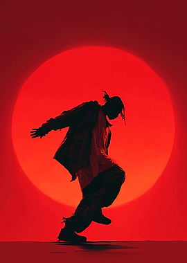 Silhouette Dancer Against Red Circle Backdrop