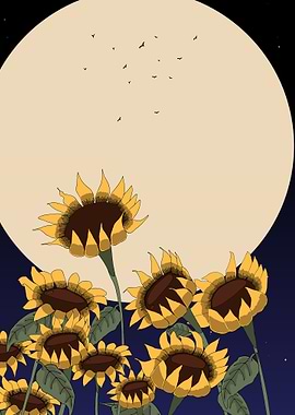 Sunflowers and Moonlit Night