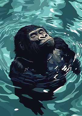 Relaxing Gorilla in Water Illustration