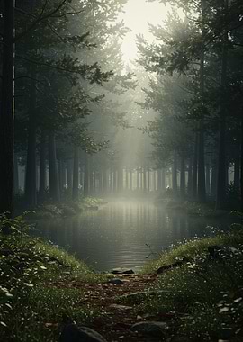 Misty Forest Lake