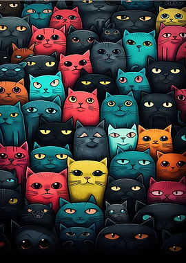 Colorful Cats Crowd