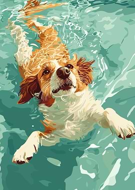 Dog swimming in turquoise water