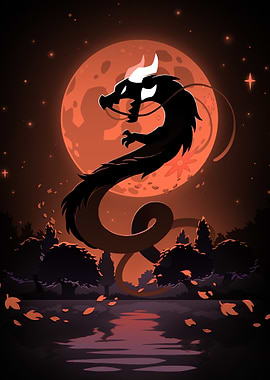 Dragon Silhouette Under a Full Moon