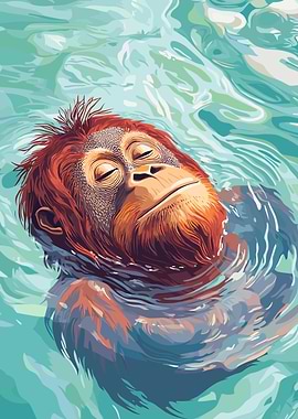 Orangutan Floating Peacefully in Water