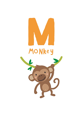 Monkey with Letter M Illustration