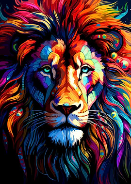 Colorful Lion Portrait