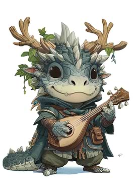Cute Dragon Bard with Lute