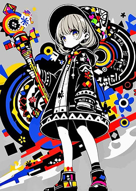 Anime Girl with Staff and Hood
