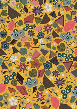 Floral and Geometric Pattern on Gold