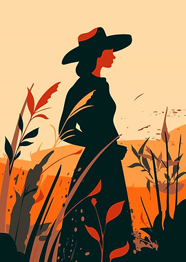 Autumn Woman in Black Abstract Minimalist Art Illustration