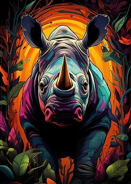 Colorful Rhino Jungle