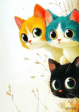 Three Cute Cats Peeking