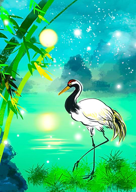 Crane in a bamboo forest