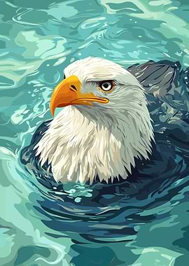 Eagle in Water Digital Art