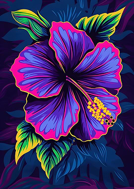 Vibrant Hibiscus Flower Digital Art