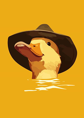 Duck with Hat Underwater Funny Cute Minimalist Art Illustration