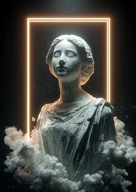 Marble Statue with Neon Frame