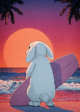 Surfer Bunny Sunset