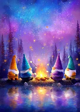 Gnomes Camping Starry Sky