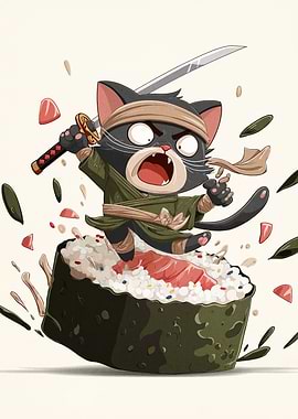 Sushi Samurai Cat Cartoon