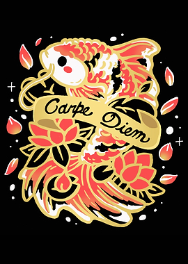 Carpe Diem Koi Fish Illustration